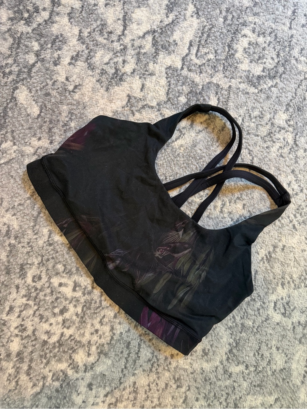 lululemon athletica Black Sports Bra with Subtle Purple Print